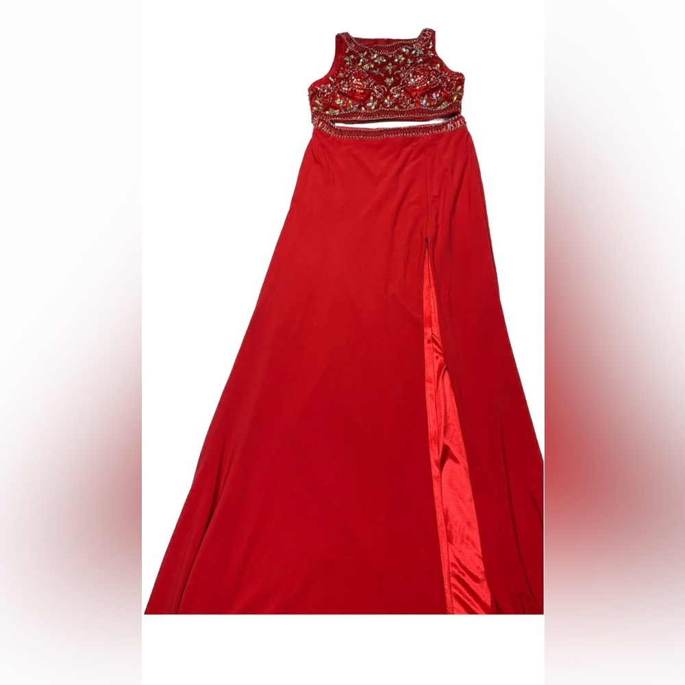Sherri Hill Red Two-Piece 
Beaded Prom Gown-Size 6 - Picture 4 of 15
